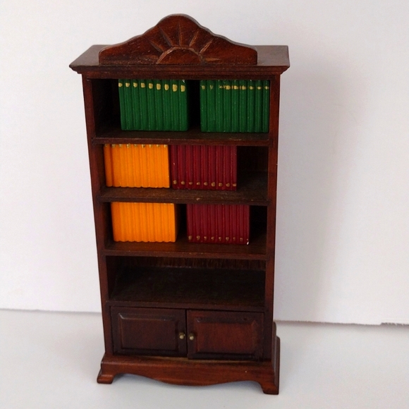 Vintage Other Vintage Wood Dollhouse Bookcase Shelf With Books